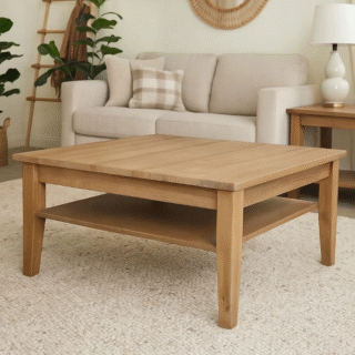 VAKARAS - medžio masyvo kavos staliukas su lentyna